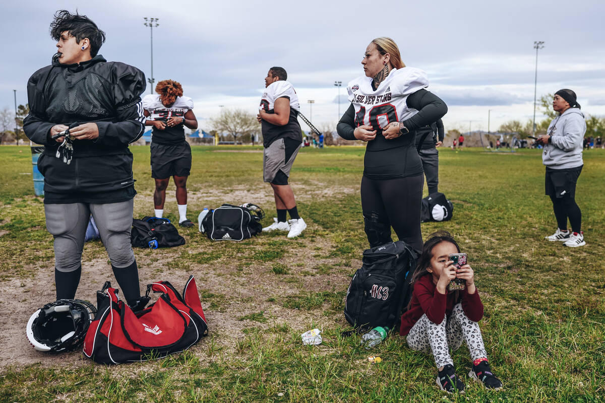 Las Vegas Silver Stars players get ready for practice at Desert Breeze Park on Thursday, March ...