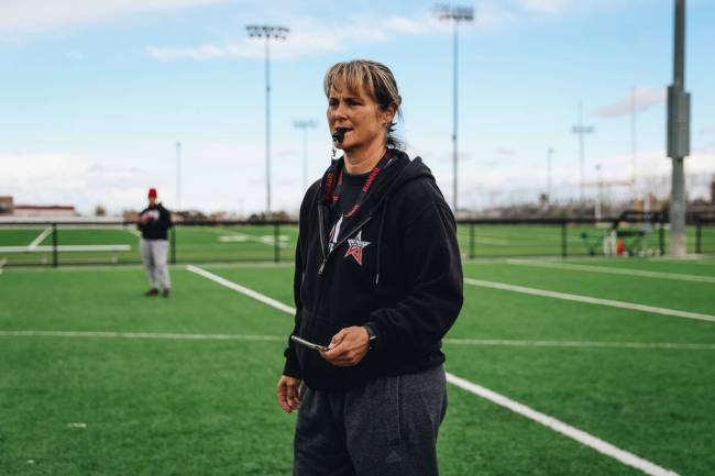 Carrie Walters, the head coach of the Las Vegas Silver Stars, coaches her team during a practic ...