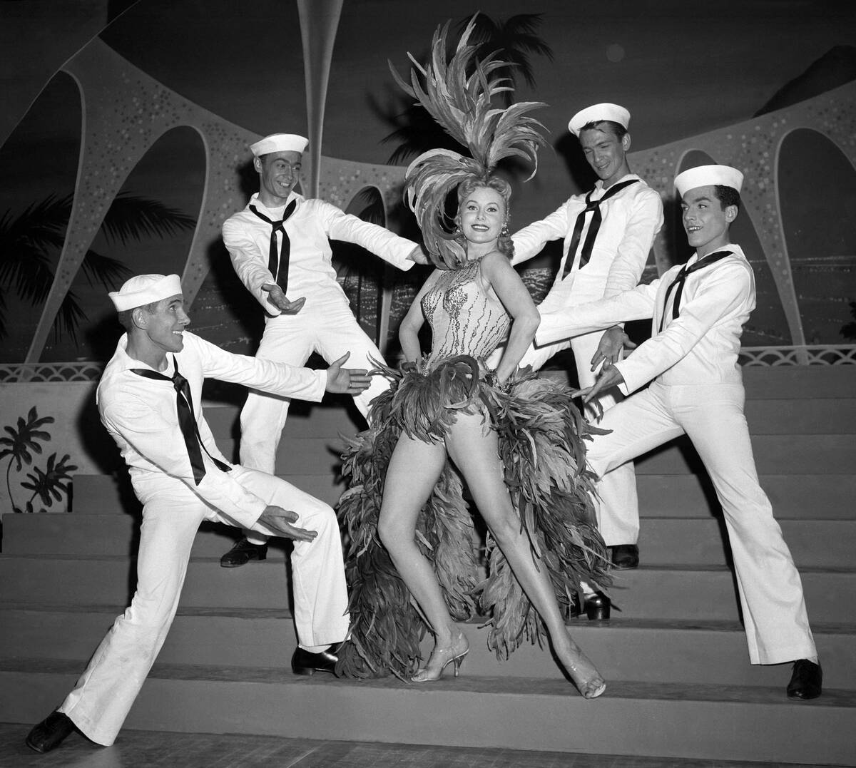 In this May 20, 1957, file photo, actress Rhonda Fleming blossoms as a singer and dancer in the ...