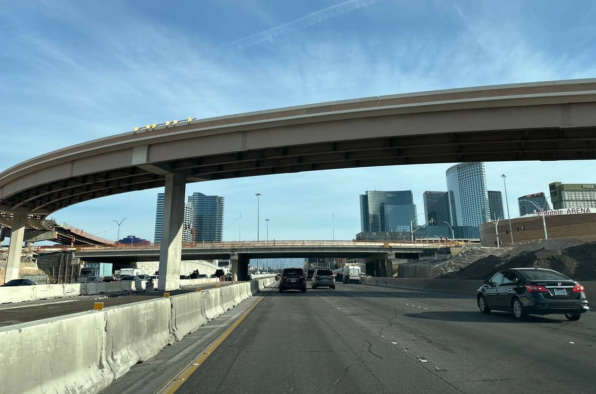 The Interstate 15 southbound to Tropicana Avenue eastbound flyover bridge and the Tropicana bri ...
