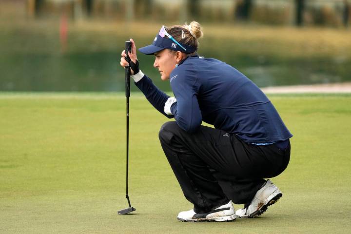 Lexi Thompson lines up a putt at the 18th green during the final round of LPGA Ford Championshi ...