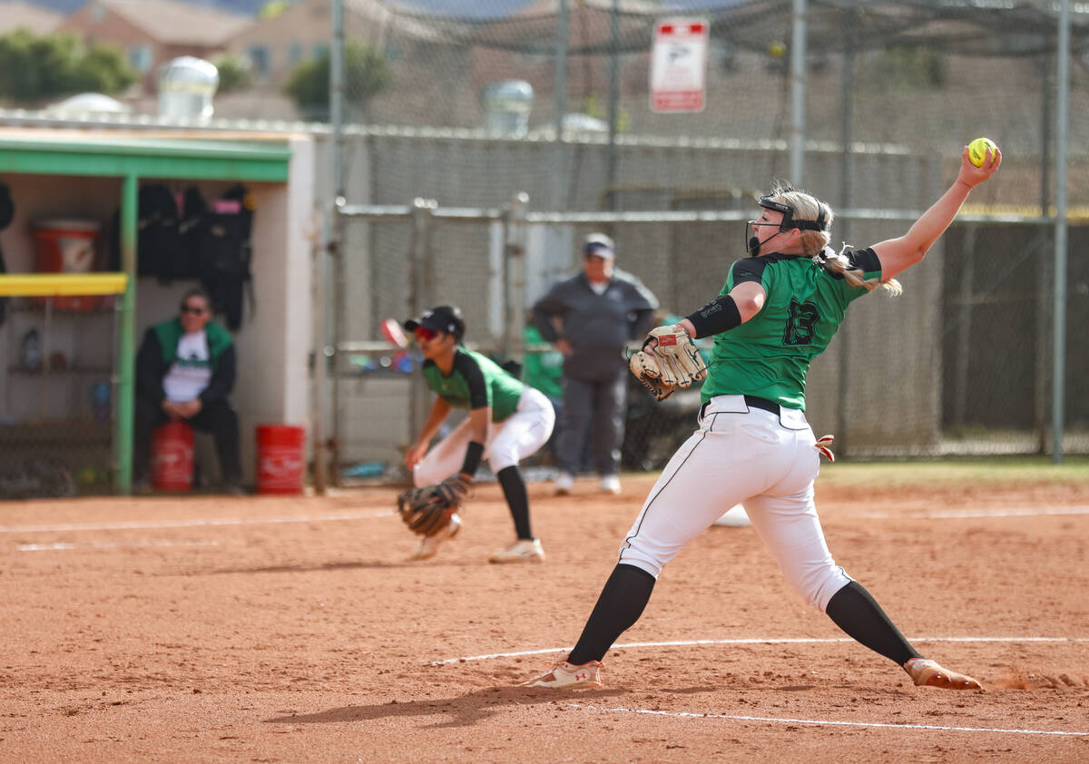 Palo Verde High School pitcher Bradi Odom (13) winds the ball against Shadow Ridge High School ...