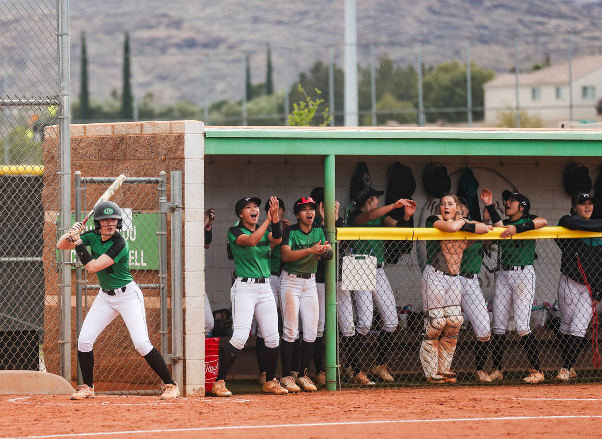 Palo Verde High School players cheer their team on during a game against Shadow Ridge High Scho ...