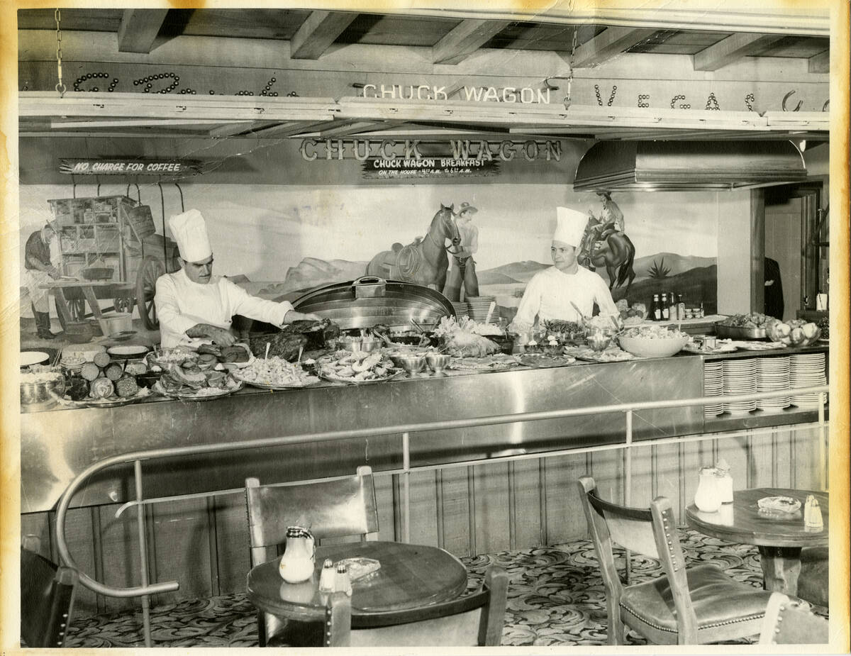 A pair of cooks wait for diners at the El Rancho Vegas' Chuck Wagon Buffet in the late 1940s. ( ...