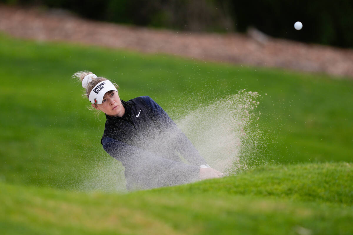 Nelly Korda hits from a bunker toward the 17th green during the final round of LPGA's Fir Hills ...
