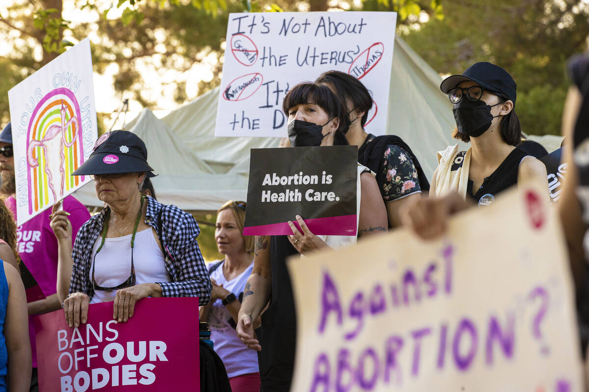 Demonstrators protest during a pro-abortion rally organized by Planned Parenthood of the Rocky ...