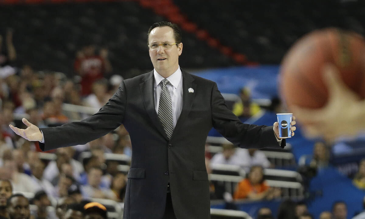 Wichita State head coach Gregg Marshall reacts during the first half of the NCAA Final Four tou ...