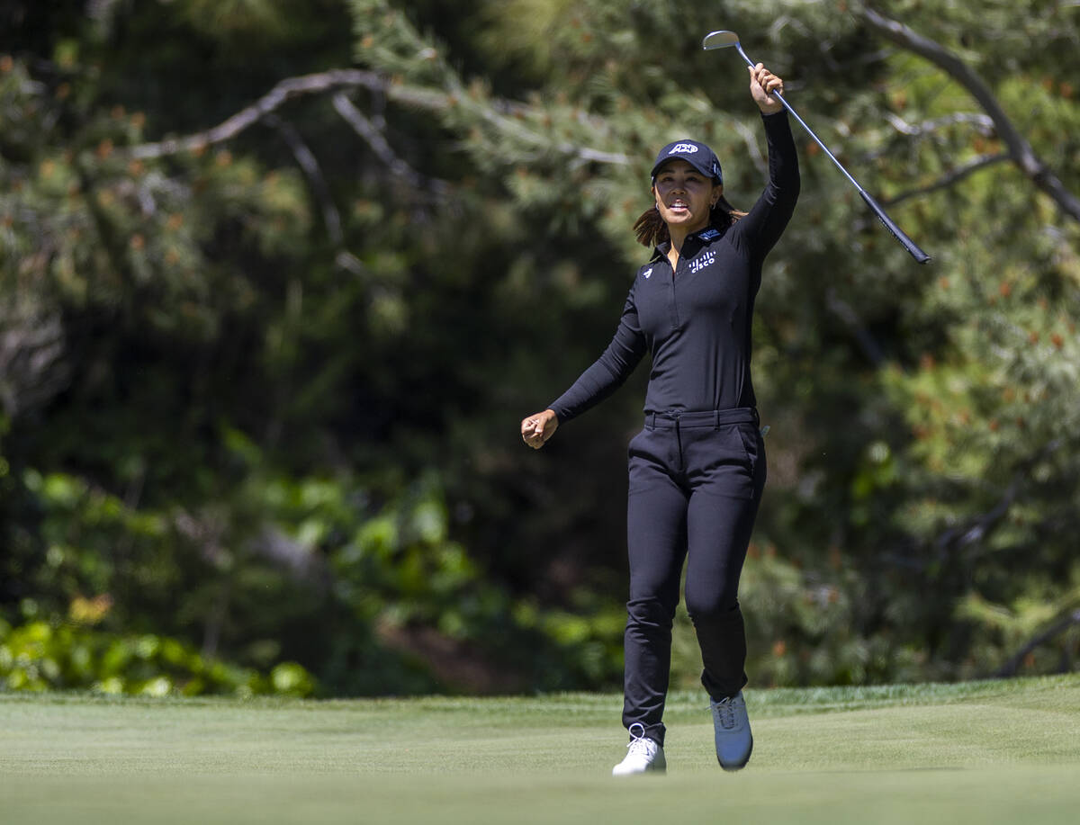 Danielle Kang reacts to a huge putt on the 9th hole during the first day of the LPGA T-Mobile M ...