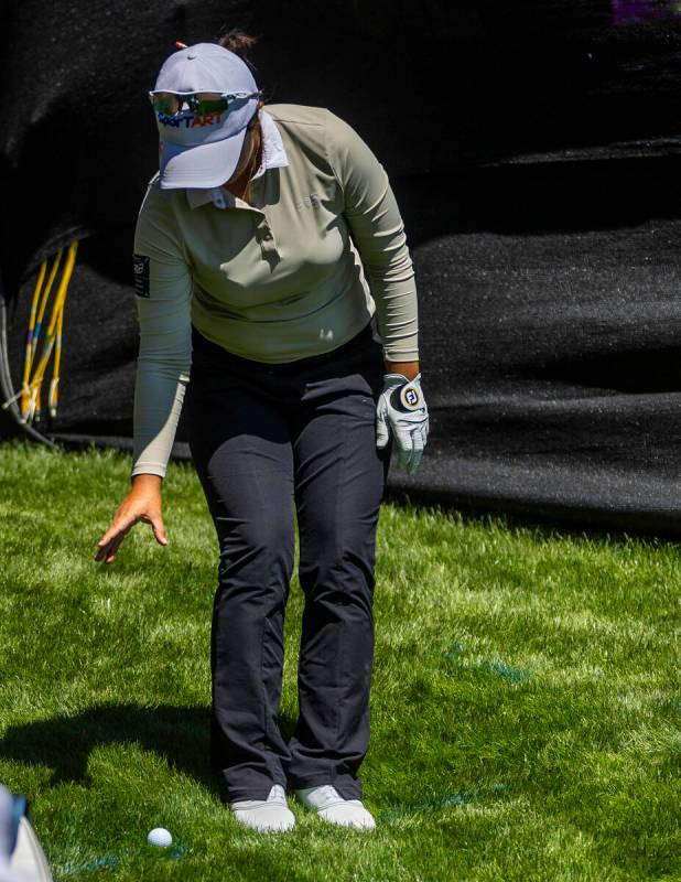 Sei Young Kim receives a ball drop on the rough of the 18th green during the first day of the L ...