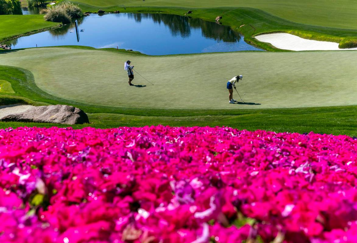 Last year's winner Pajaree Anannarukarn putts on the 18th green during the first day of the LPG ...