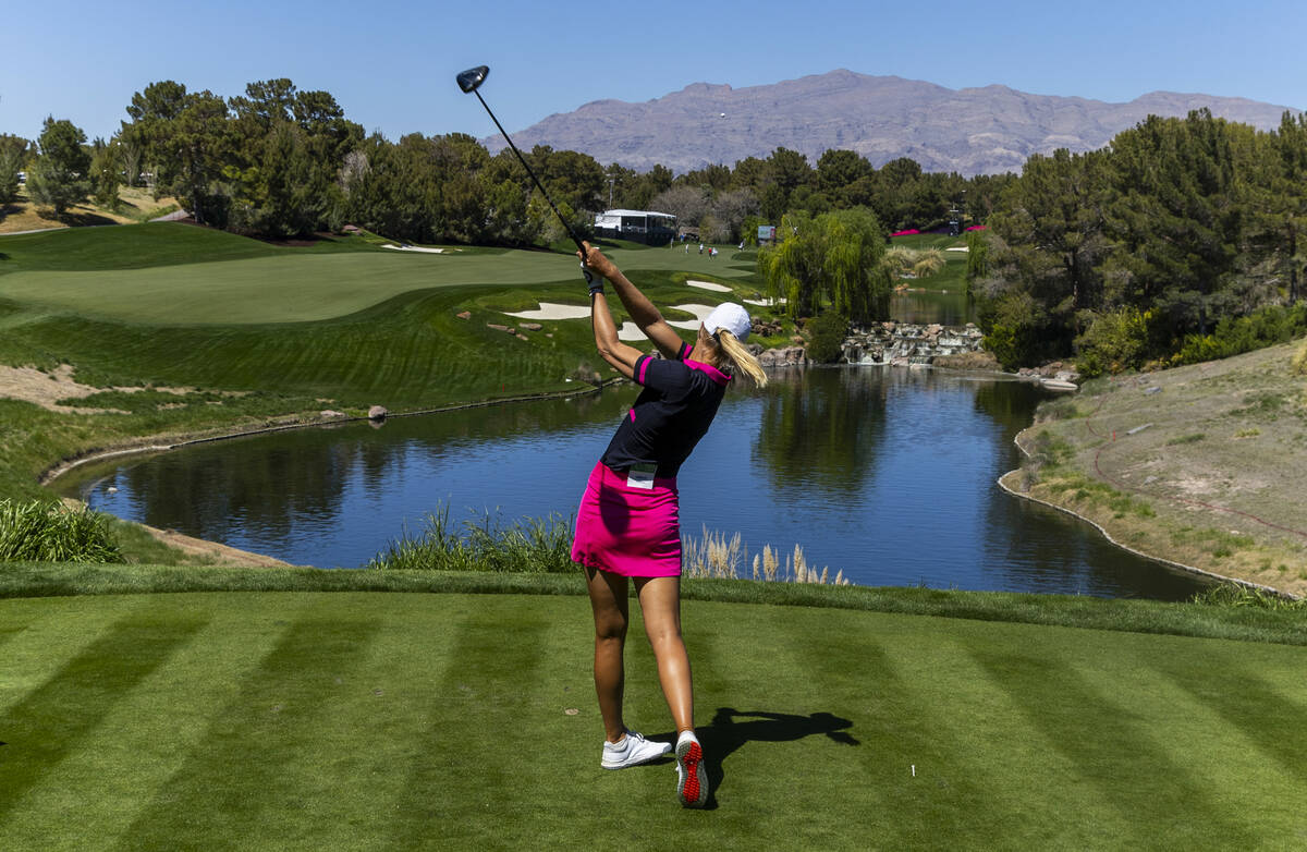 Anna Nordqvist drives the ball down the 18th fairway during the first day of the LPGA T-Mobile ...