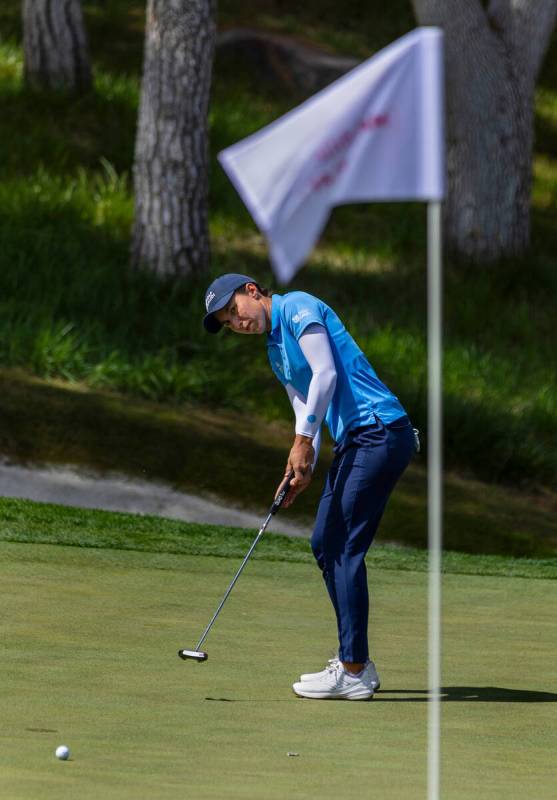 Carlota Ciganda eyes a putt on the 15th hole during the second day of the LPGA T-Mobile Match P ...