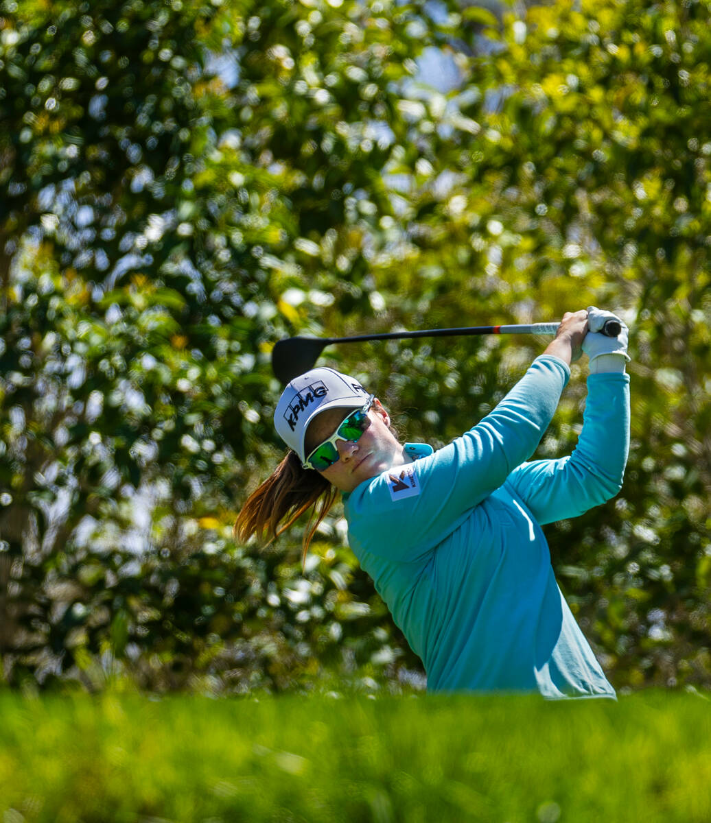 Leona Maguire drives off the tee on hole #9 during the second day of the LPGA T-Mobile Match Pl ...