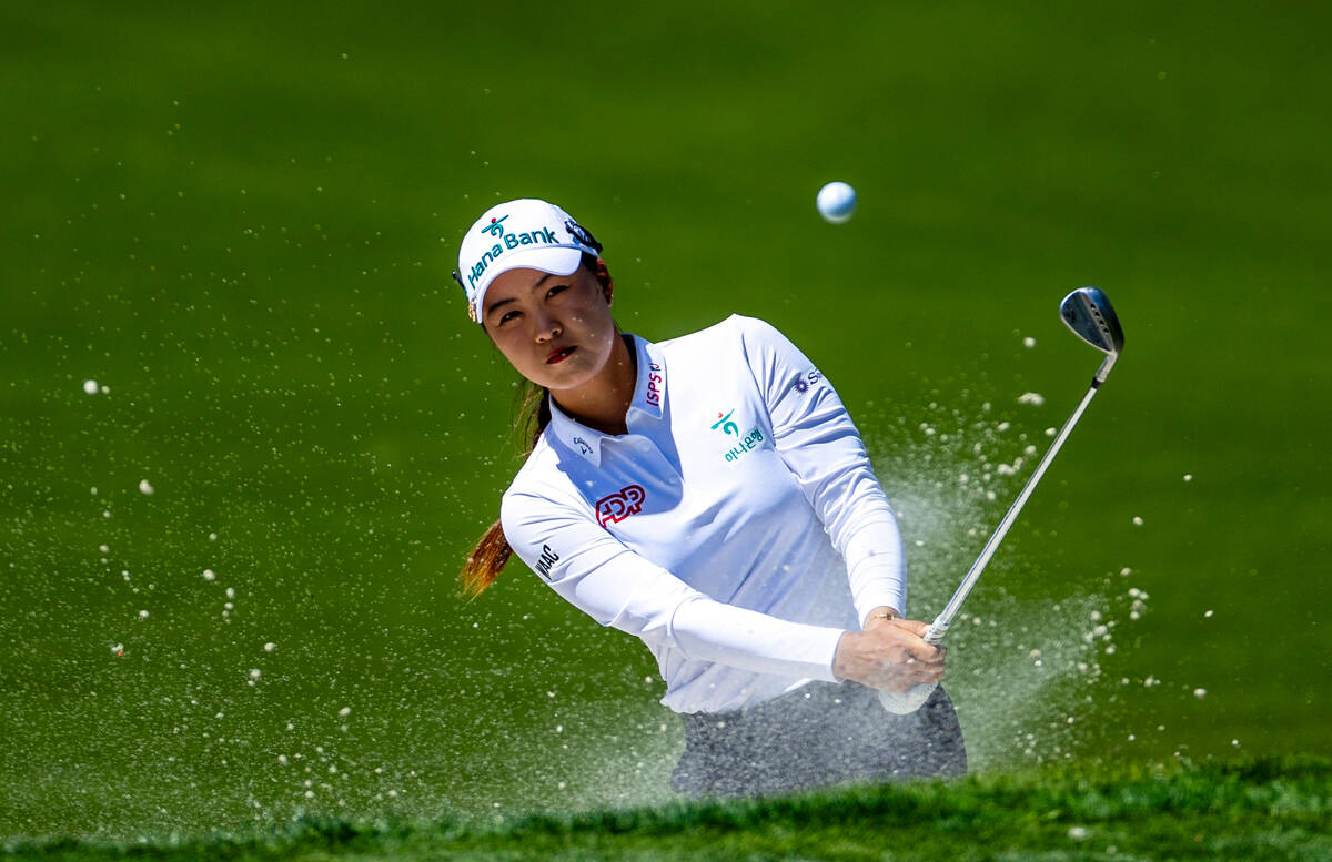 Minjee Lee blasts out of the sand trap on hole #7 during the second day of the LPGA T-Mobile Ma ...