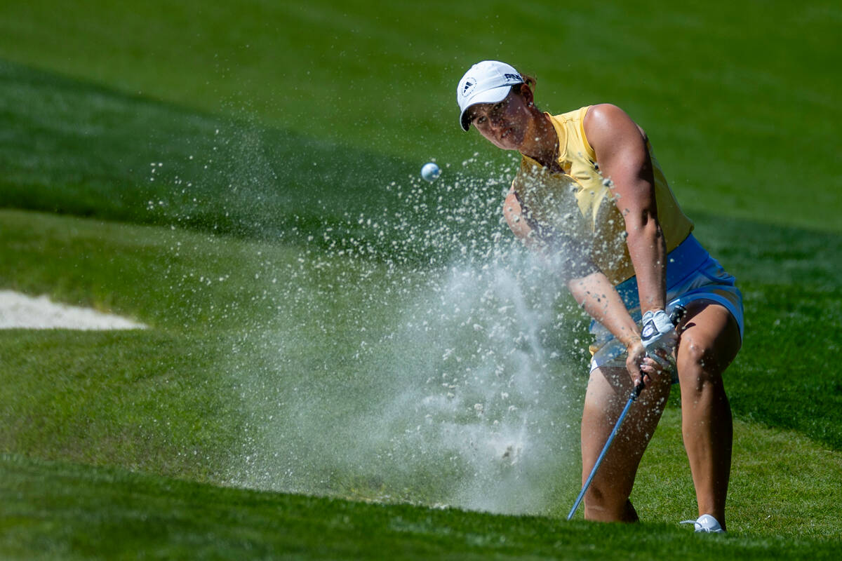 Linn Grant blasts out of the sand trap on hole #7 during the second day of the LPGA T-Mobile Ma ...
