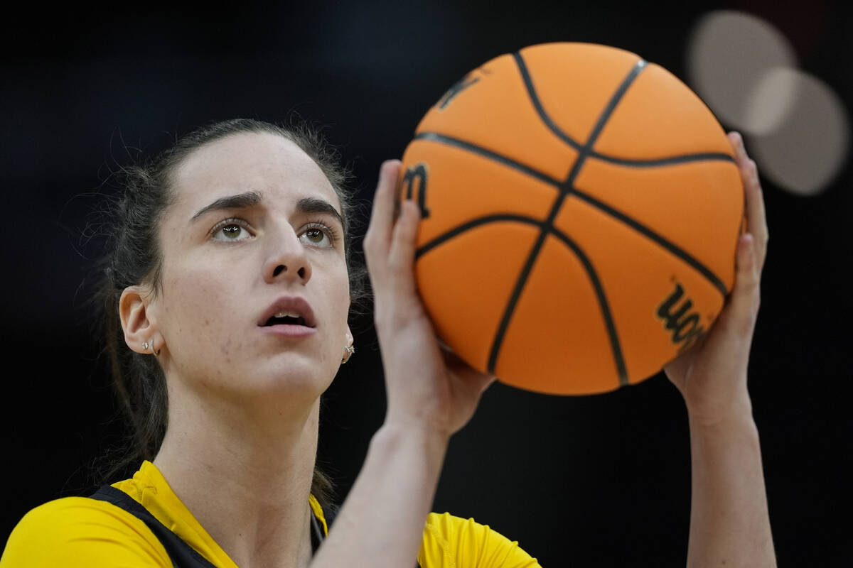 Iowa's Caitlin Clark shoots during a practice for an NCAA Women's Final Four semifinals basketb ...