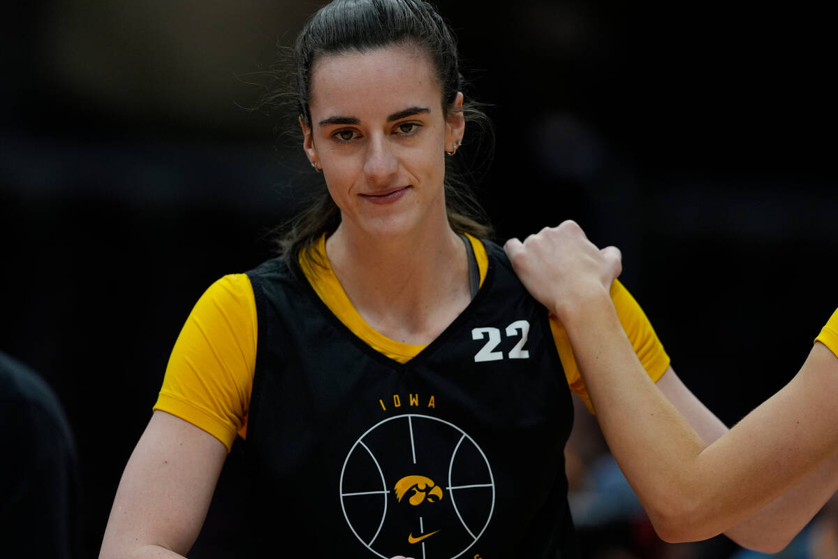 Iowa's Caitlin Clark smiles during a practice for an NCAA Women's Final Four semifinals basketb ...