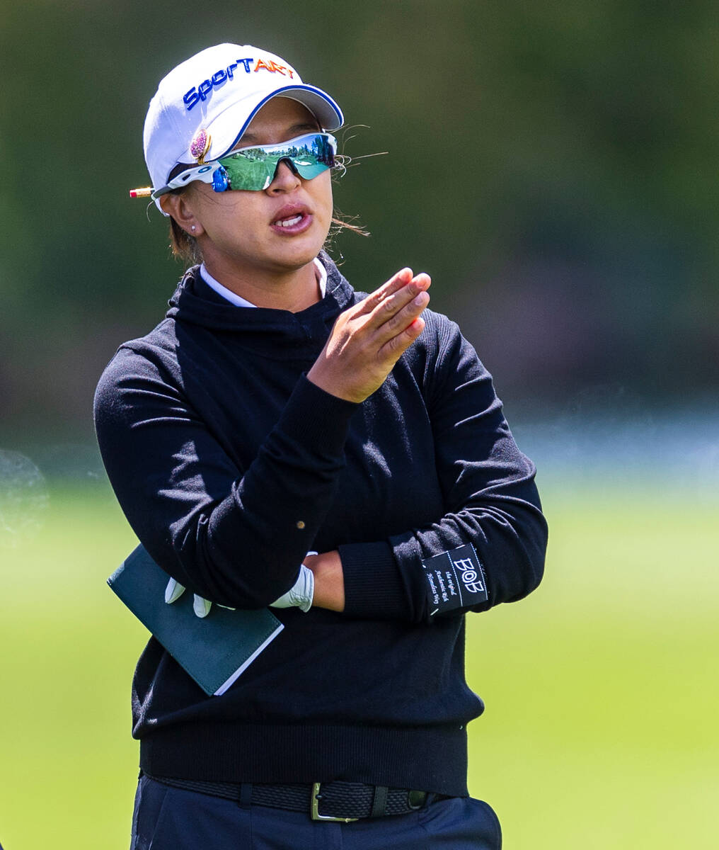 Sei Young Kim talks about her next shot on hole #3 during the third day of the LPGA T-Mobile Ma ...