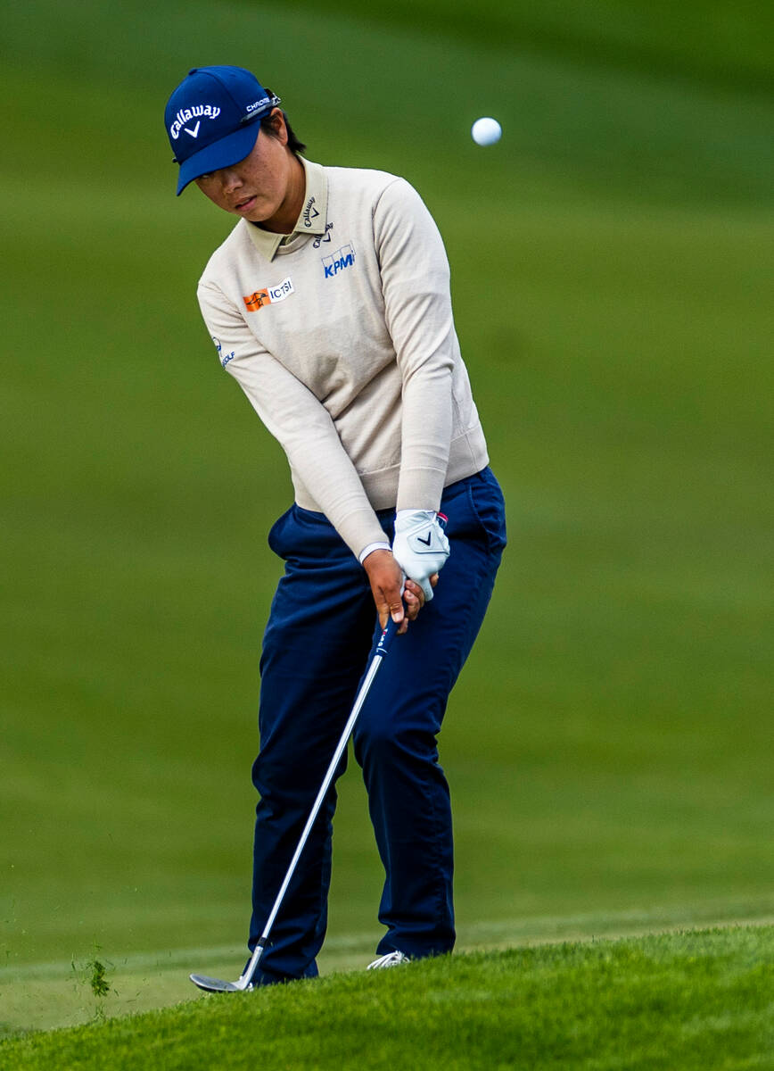 Yuka Saso chips onto the green at hole #16 during the third day of the LPGA T-Mobile Match Play ...
