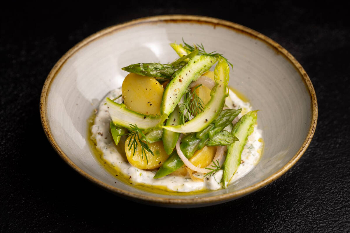 Delta asparagus with poached new potatoes is on the spring 2024 menu at Crossroads Kitchen in R ...