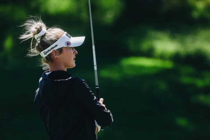 Nelly Korda watches her ball during the T-Mobile Match Play semifinals at Shadow Creek Golf Cou ...