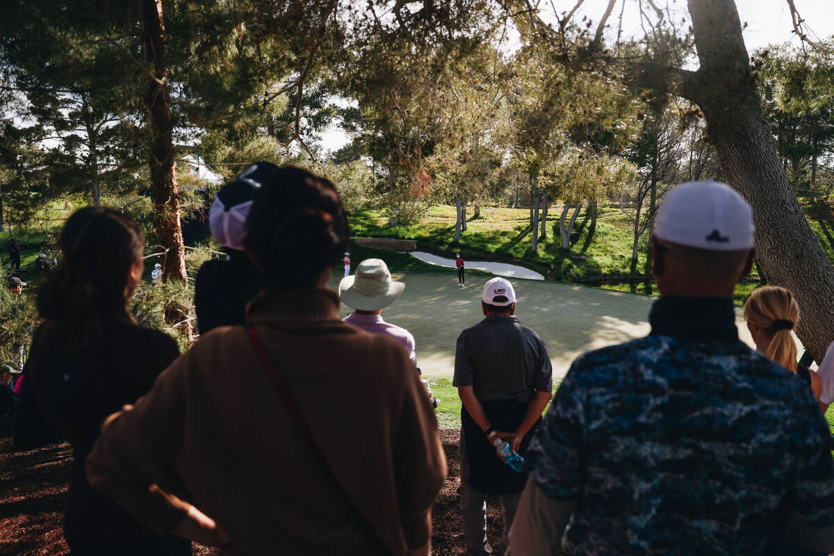 Golf fans watch during the T-Mobile Match Play championship match at Shadow Creek Golf Course o ...