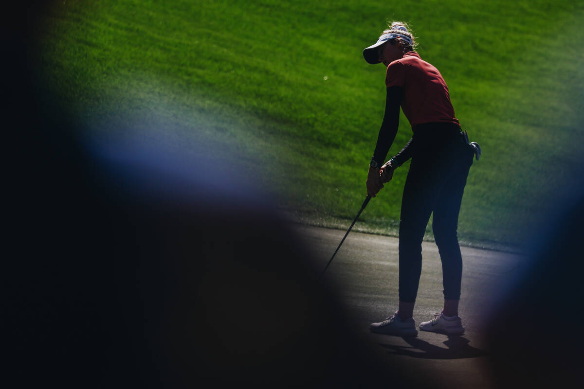 Nelly Korda tees her ball during the T-Mobile Match Play championship match at Shadow Creek Gol ...