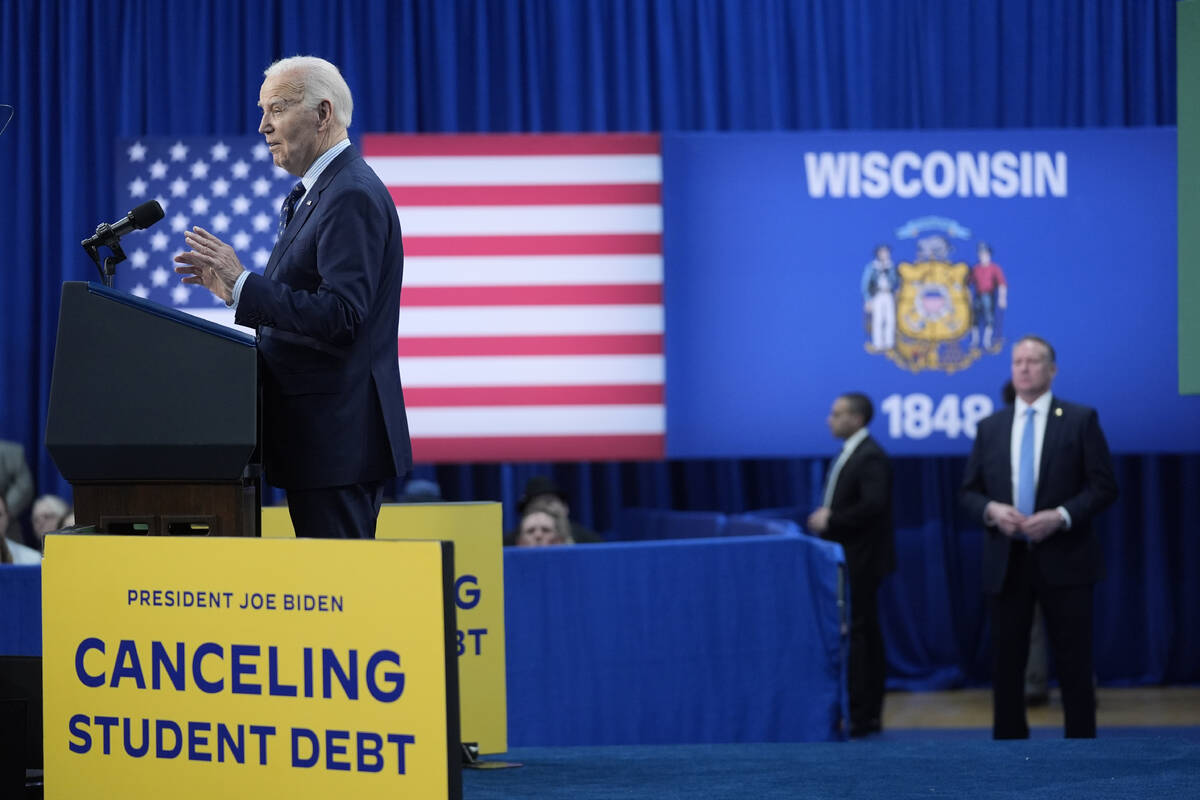 President Joe Biden delivers remarks on student loan debt at Madison College, Monday, April 8, ...