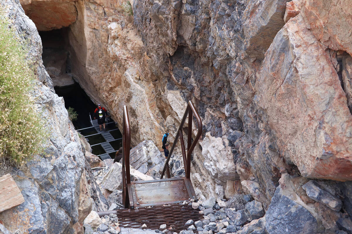 The steps leading down to Devils Hole in Death Valley National Park are seen on Sunday, April 7 ...