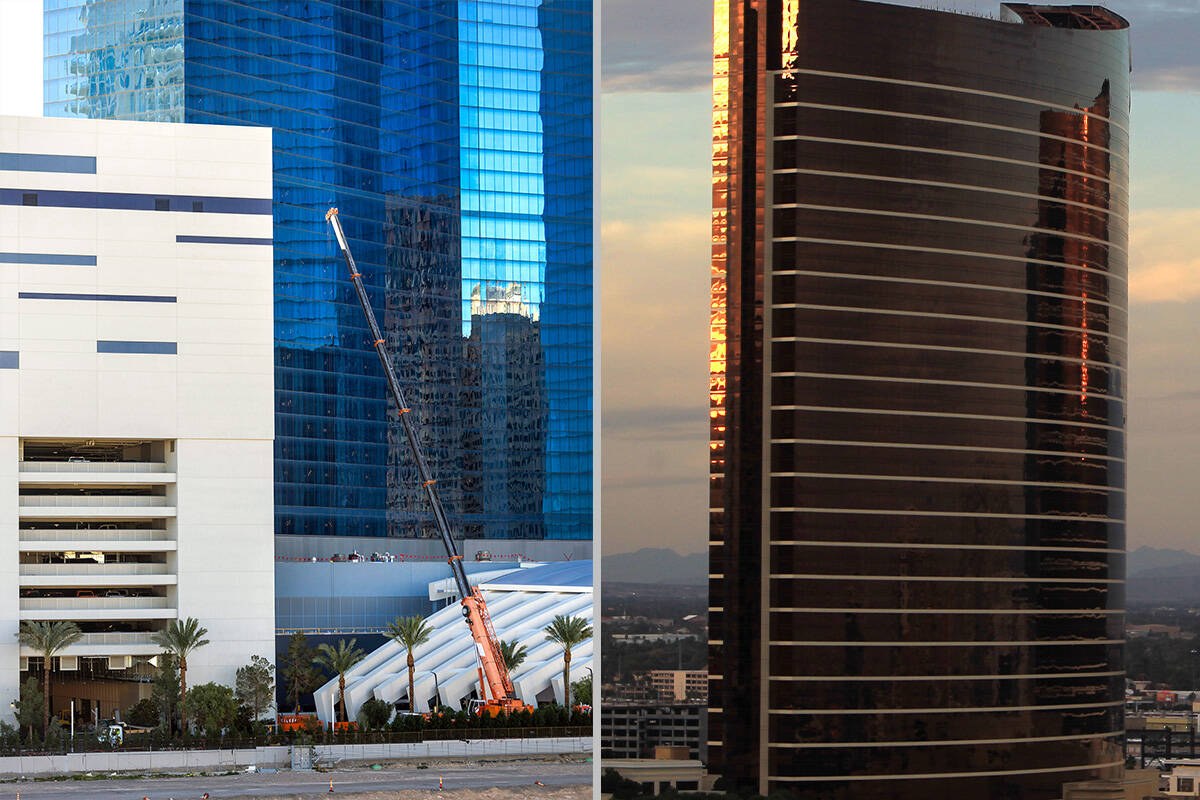 Fountanebleau Las Vegas, left, and wynn Las Vegas. Wynn Las Vegas is asking a Clark County Dist ...