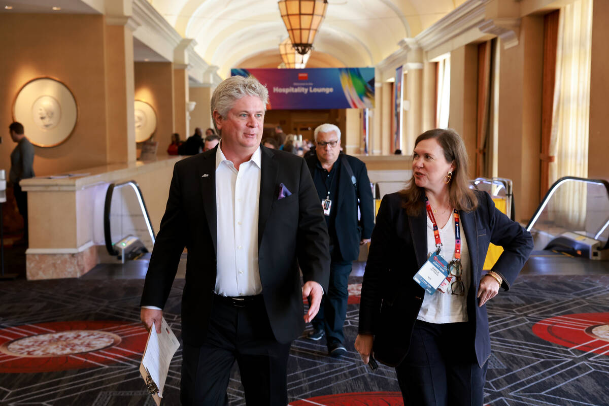 National Association of Theatre Owners President and CEO Michael O’Leary, left, leads a ...