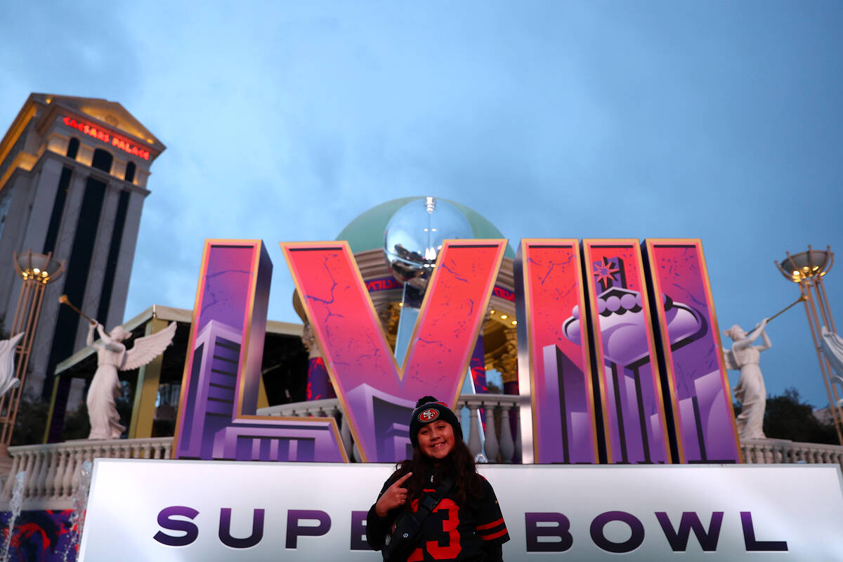 Alissa Borrayo, 10, of Hanford, Calif., poses while her mom takes a photo outside Caesars Palac ...