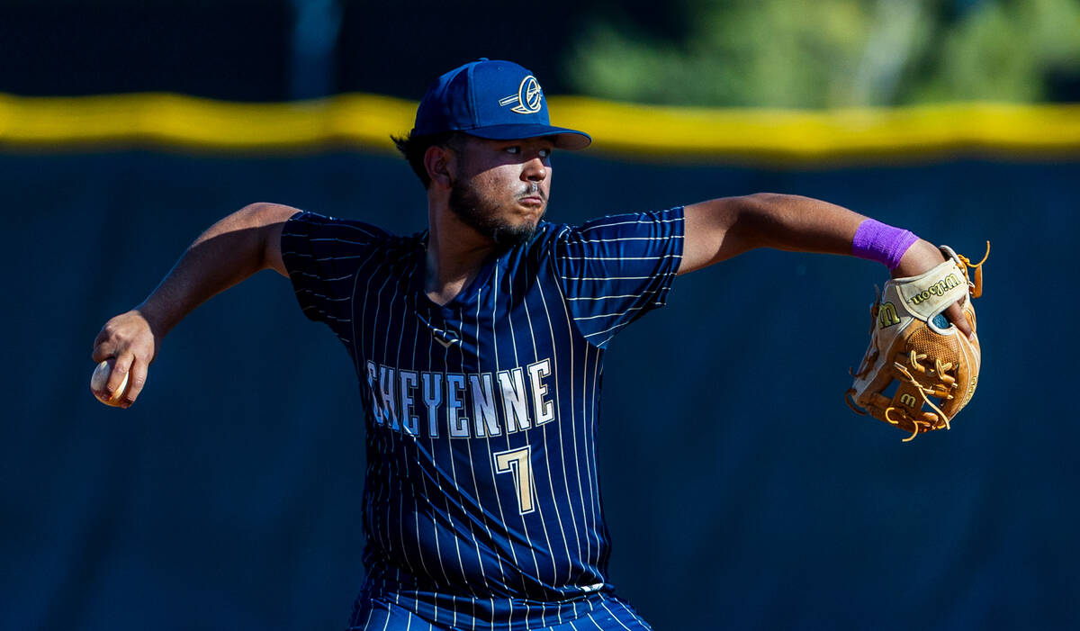 Cheyenne pitcher Manuel Maldonado winds up for another throw to the plate and a Tech batter dur ...