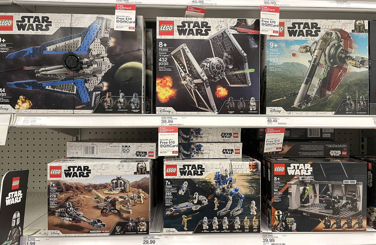 Star Wars themed Lego sets are displayed on a shelf at a Target store on Sept. 29, 2022, in San ...