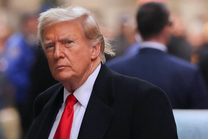 FILE - Former President Donald Trump arrives for a press conference at 40 Wall Street after a p ...