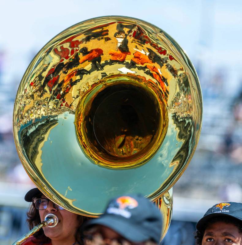 Mojave High School dancers and band members perform for the crowd during Day 1 of NHRA 4-Wide N ...