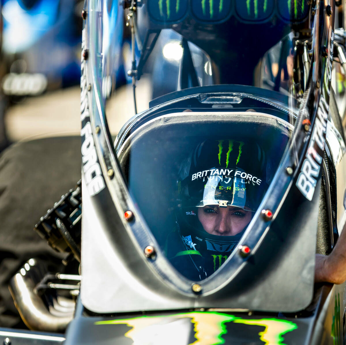 Top Fuel racer Brittany Force awaits her first race during Day 1 of NHRA 4-Wide Nationals on &q ...