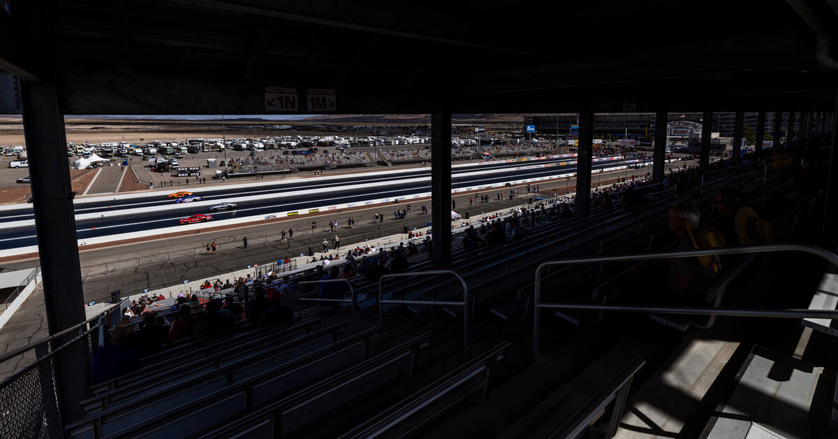 A view of the action during Day 1 of NHRA 4-Wide Nationals on "The Strip" at the Las Vegas Moto ...