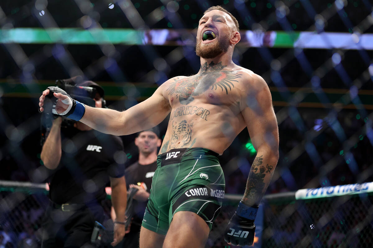 Conor McGregor takes the octagon for a lightweight bout against Dustin Poirier during the UFC 2 ...