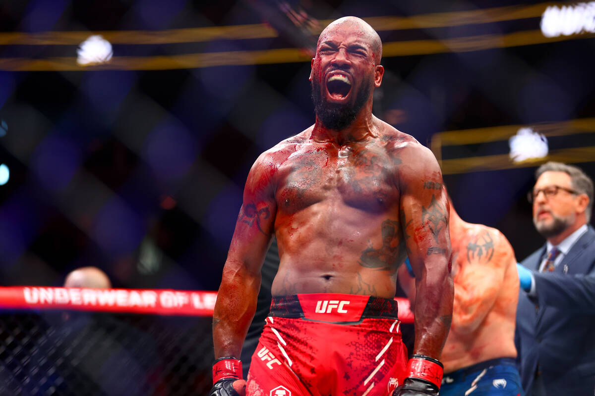 Bobby Green celebrates after defeating Jim Miller during a UFC 300 mixed martial arts lightweig ...