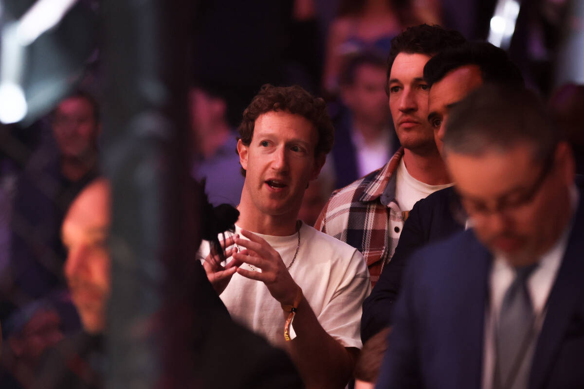 Tech billionaire Mark Zuckerberg attends UFC 300 at T-Mobile Arena Saturday, April 13, 2024, in ...
