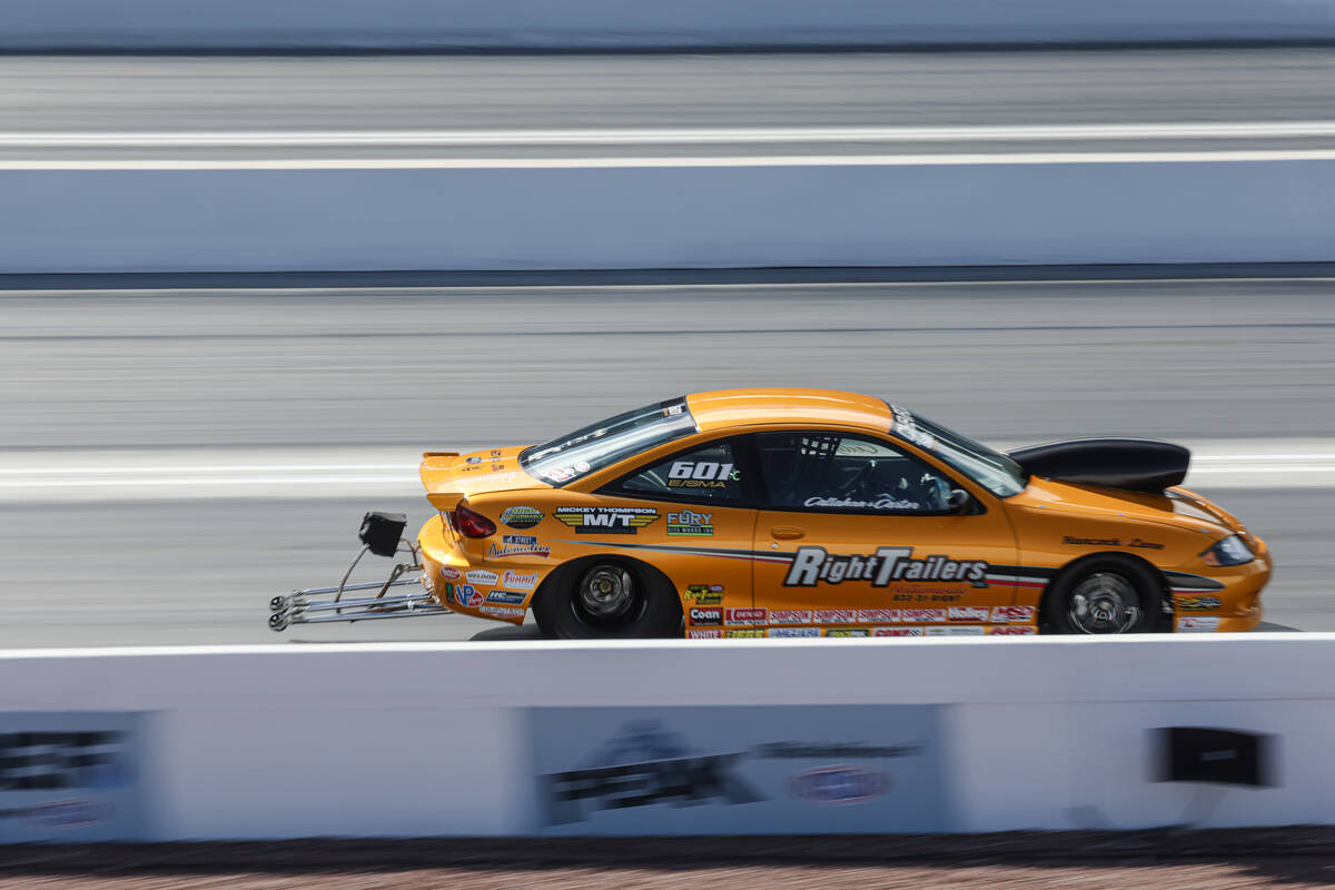 Stock car driver Cody Lane races in the NHRA 4-Wide Nationals at the Las Vegas Motor Speedway i ...