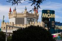 The Las Vegas Strip hotel-casinos New York-New York, left, Excalibur and MGM Grand are seen on ...