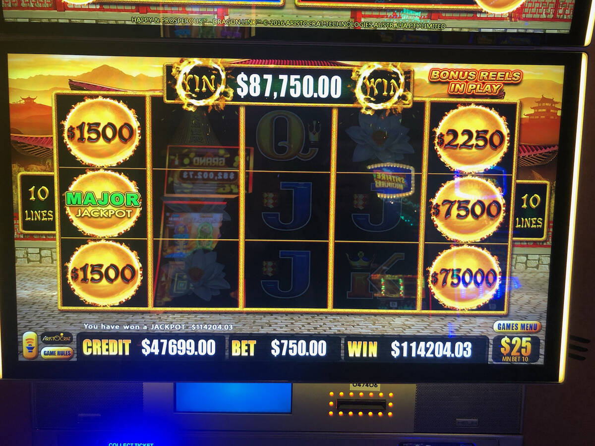 A jackpot for $114,205 is won Saturday, April 13, 2024, at Caesars Palace in Las Vegas. (Caesar ...