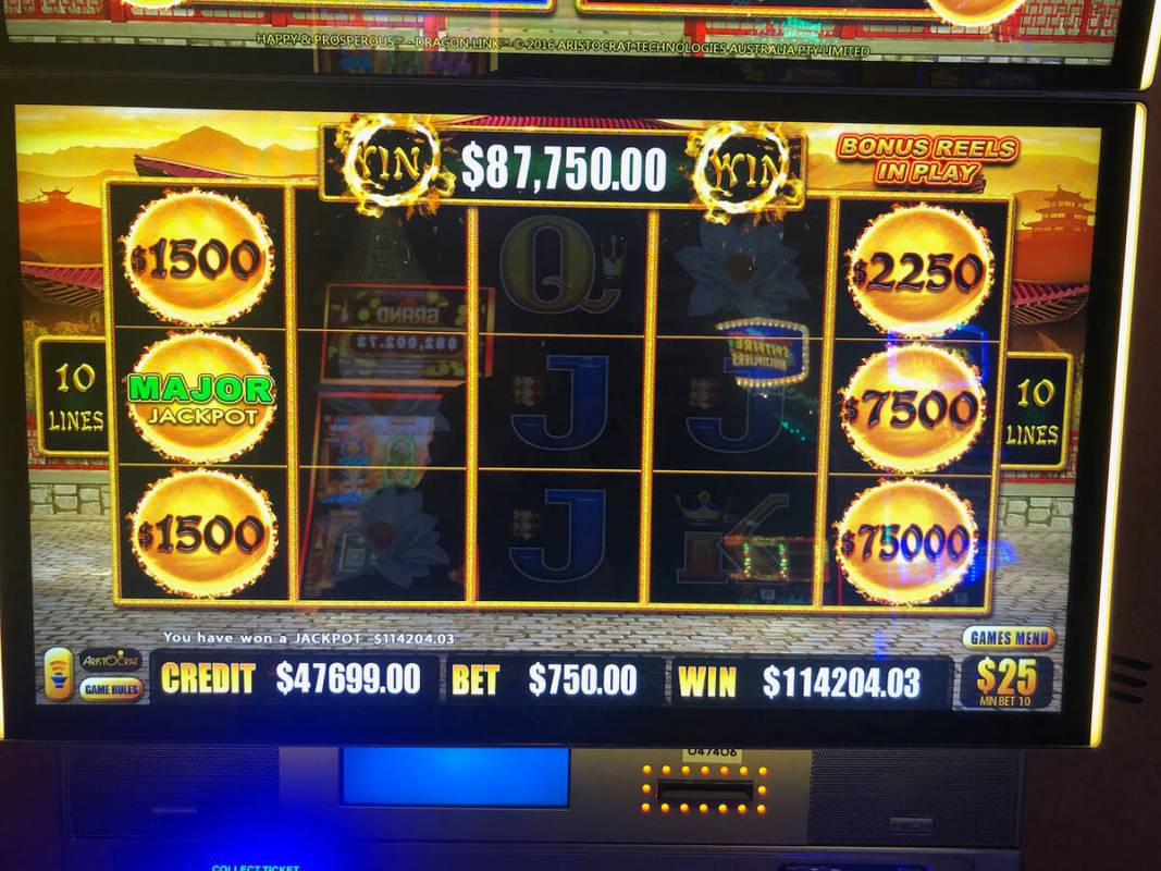 A jackpot for $114,205 is won Saturday, April 13, 2024, at Caesars Palace in Las Vegas. (Caesar ...