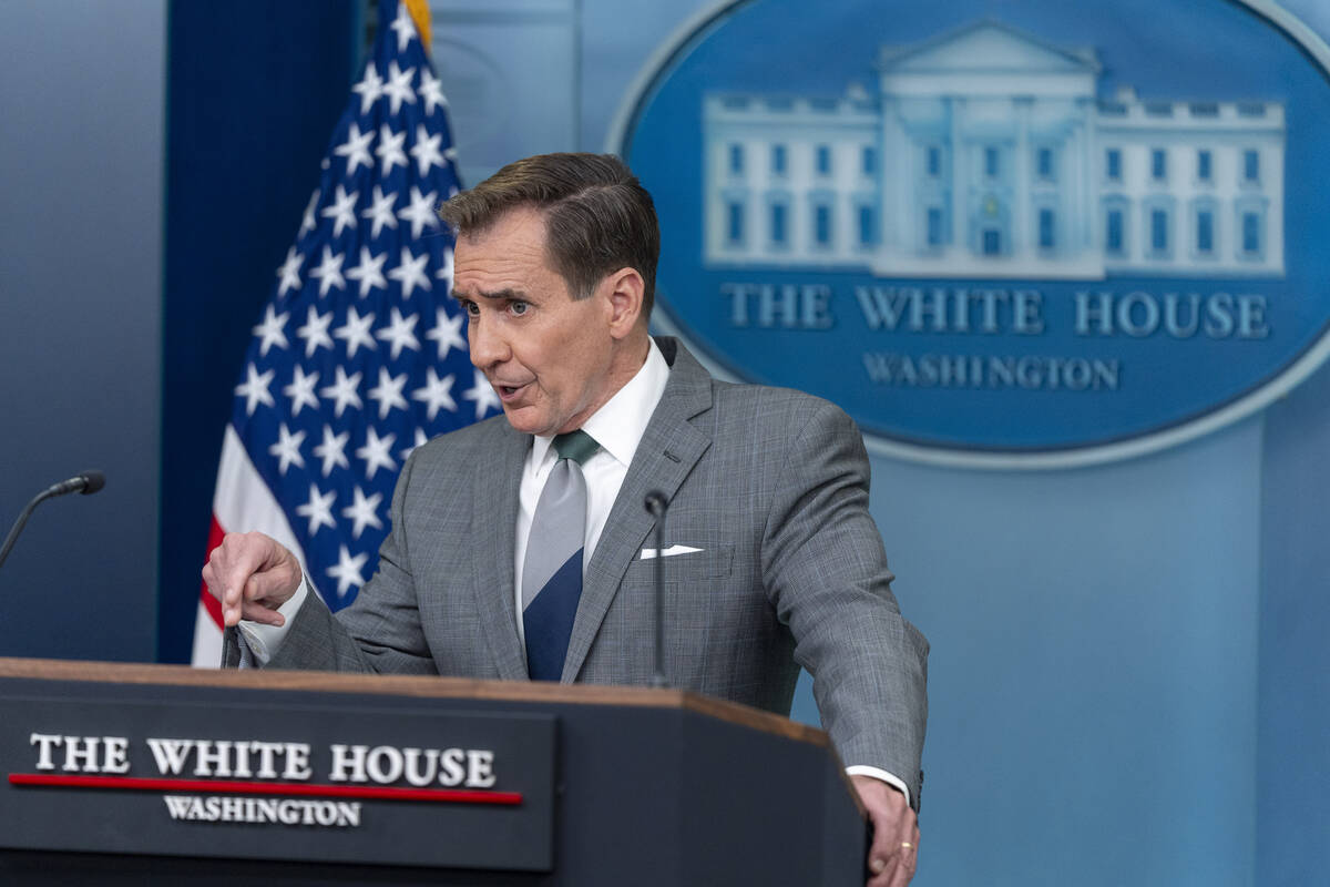 White House national security communications adviser John Kirby speaks during a press briefing ...