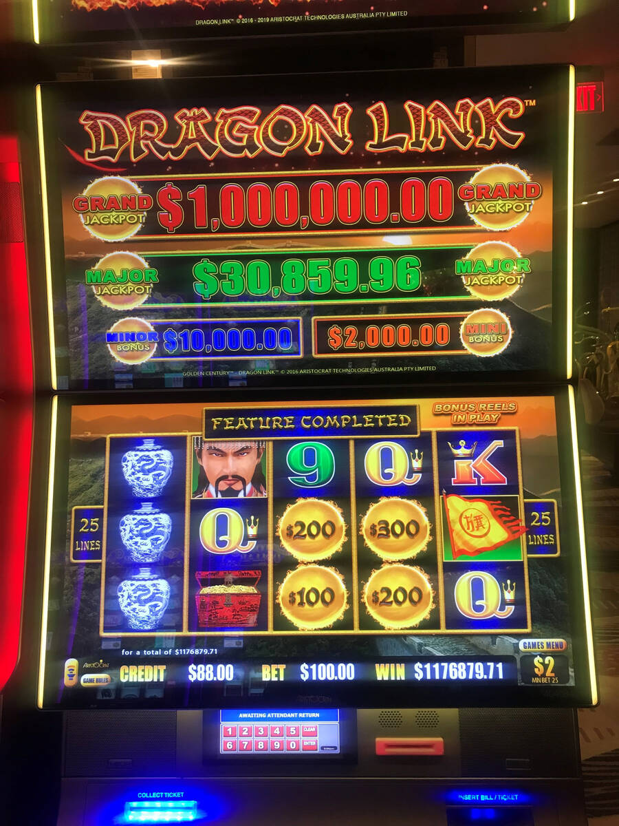 A slots player won a $1,176,880 jackpot Sunday, April 14, 2024, on a Dragon Link slot ...
