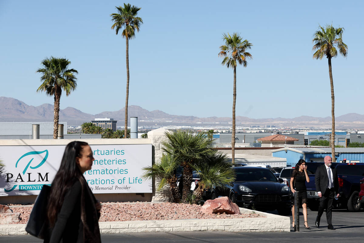 People enter Palm Mortuary for the funeral of Las Vegas attorney Dennis Prince at Palm Mortuary ...