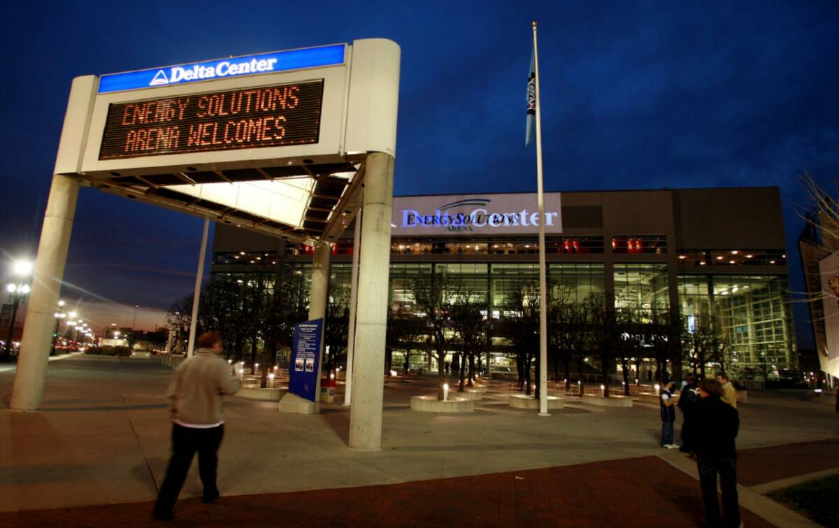 The marquee in front of the Energy Solutions Arena, formerly the Delta Center, home of the Utah ...