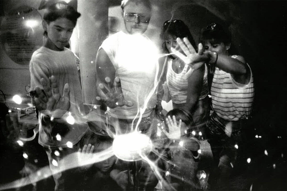 People gather at the momentum exhibit at the Lied Discovery Children's Museum on Sept. 10, 1990 ...